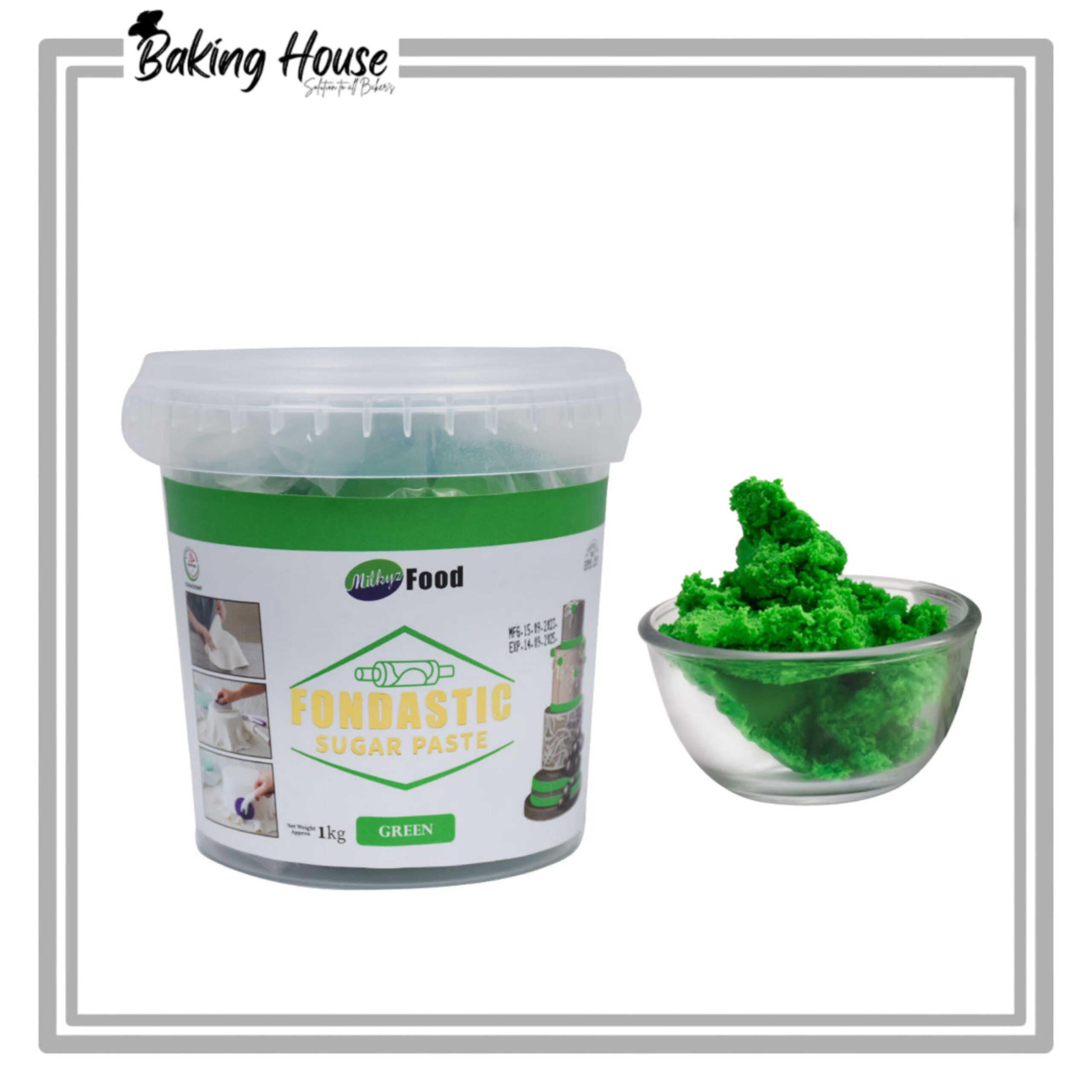 InShot_20250503_070514845-1.jpg Milkyz Food Green Sugar Paste/Fondnat 1kg Bucket - Image 1