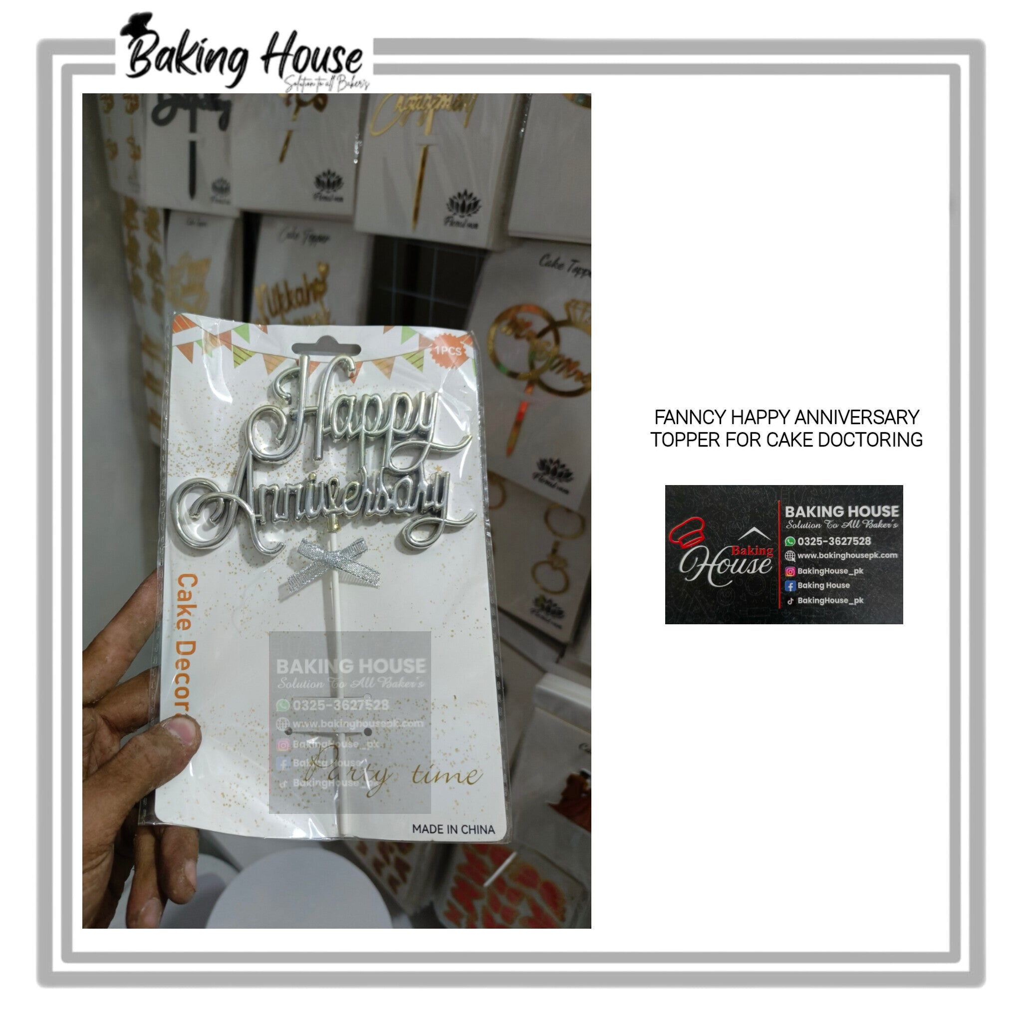 InShot_20251130_024056341-1.jpg Fanncy Happy Anniversary Silver Cake Topper For Decorating - Image 1