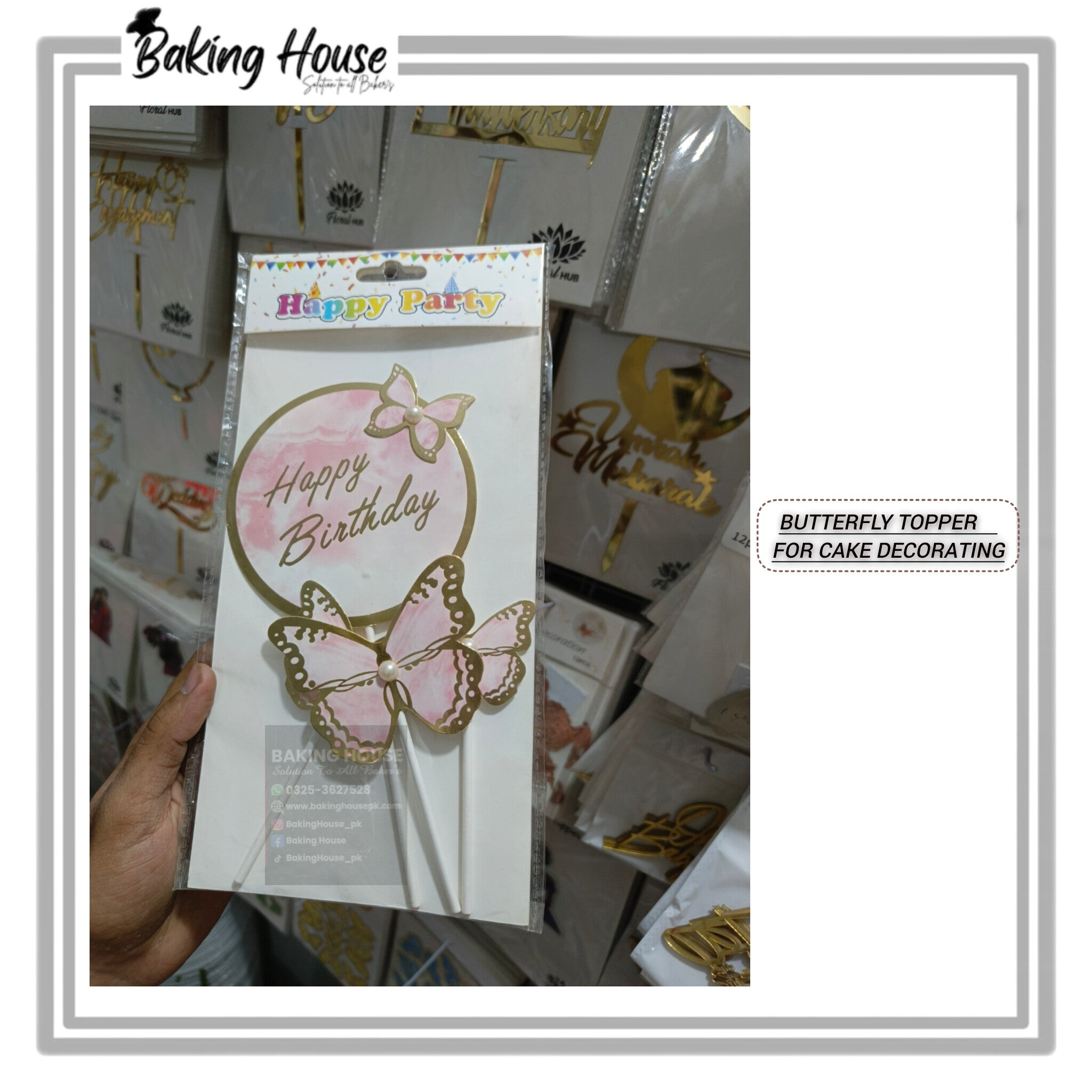 InShot_20251214_224510990-1.jpg 3D Card Stick Butterfly Pink Cak Topper For Decorating - Image 1