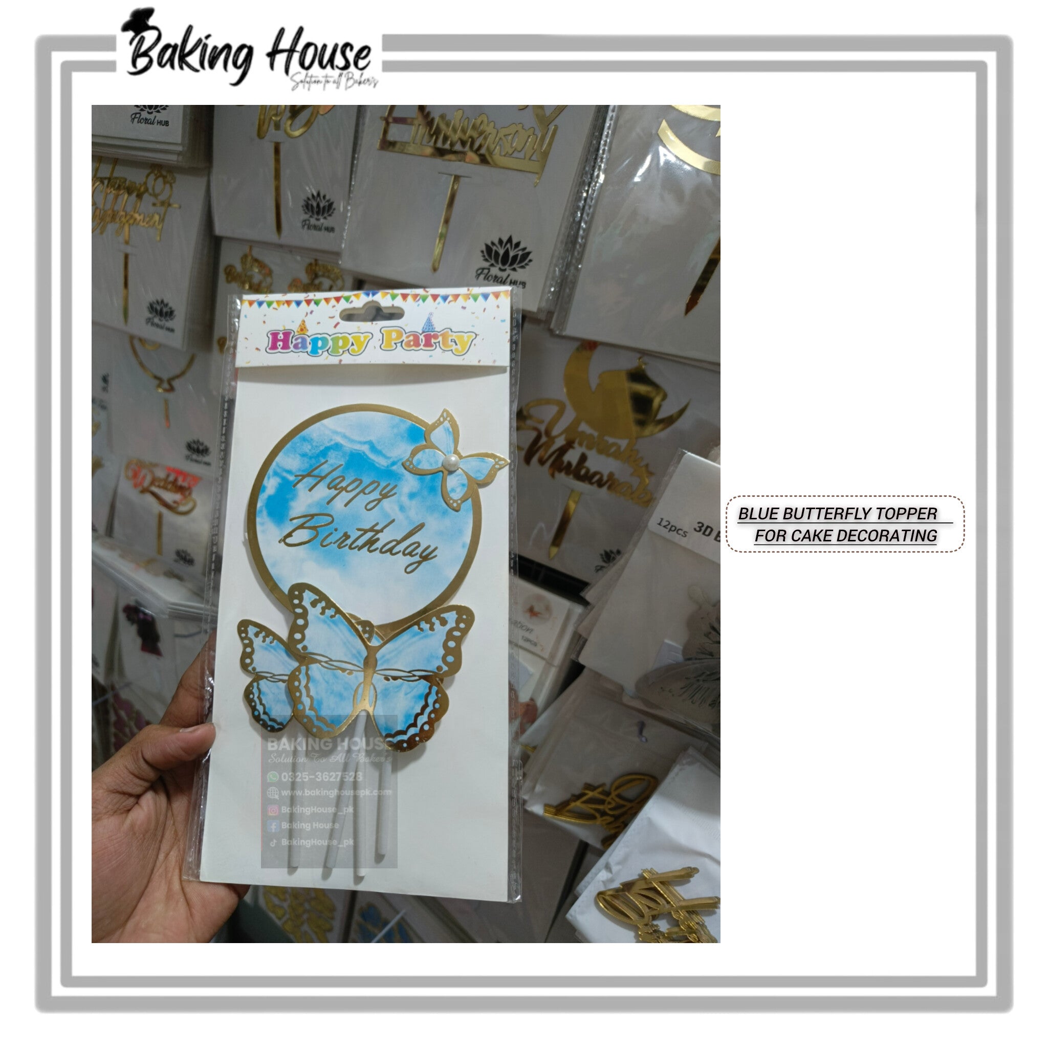 InShot_20251214_224543457-1.jpg 3D Card Stick Butterfly Blue Cak Topper For Decorating - Image 1