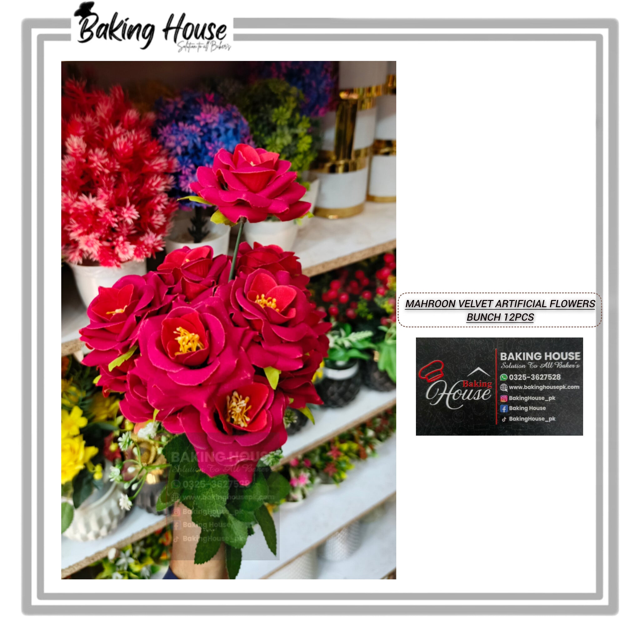 InShot_20251223_100617609-1.jpg 6pcs Velvet Mahroon Flower Bunch For Cake Decorating - Image 1